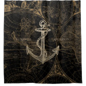 Oude Wereld Nautische Anker Naam toevoegen Zwart Douchegordijn (Voorkant)