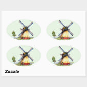 Oude Wereld Nederlandse Windmolen Ovale Sticker (Vel)