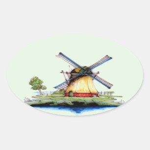 Oude Wereld Nederlandse Windmolen Ovale Sticker