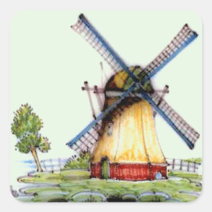 Oude Wereld Nederlandse Windmolen Vierkante Sticker
