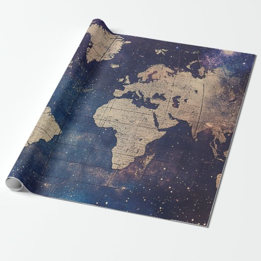 Oude Wereld Paarse Hemelkaart Cadeaupapier (Uitgerold)