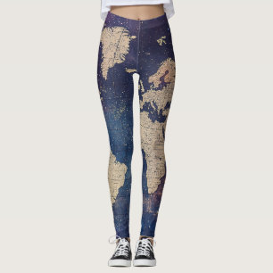 Oude Wereld Paarse Hemelkaart Leggings
