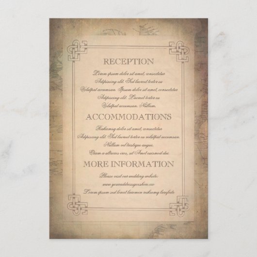 Oude  Wereld Reiskaart Trouwinformatie Informatiekaartje (Voorkant)