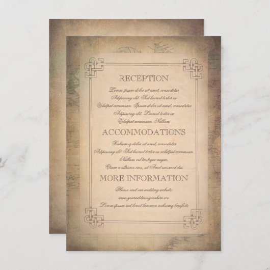 Oude  Wereld Reiskaart Trouwinformatie Informatiekaartje (Voorkant / Achterkant)