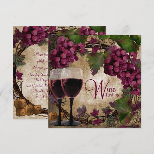 Oude Wereld  Rode Groene Druiven Wijnproeverij Kaart (Voorkant / Achterkant)