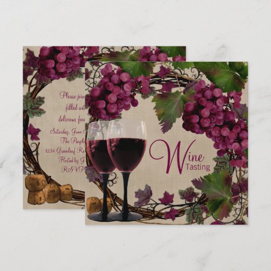 Oude Wereld  Rode Groene Druiven Wijnproeverij Kaart (Voorkant / Achterkant)