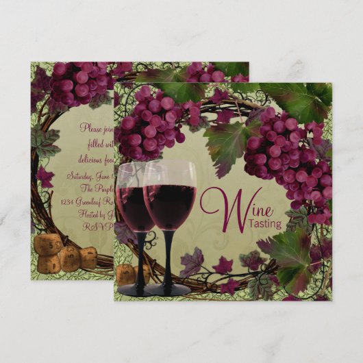 Oude Wereld  Rode Groene Druiven Wijnproeverij Kaart (Voorkant / Achterkant)