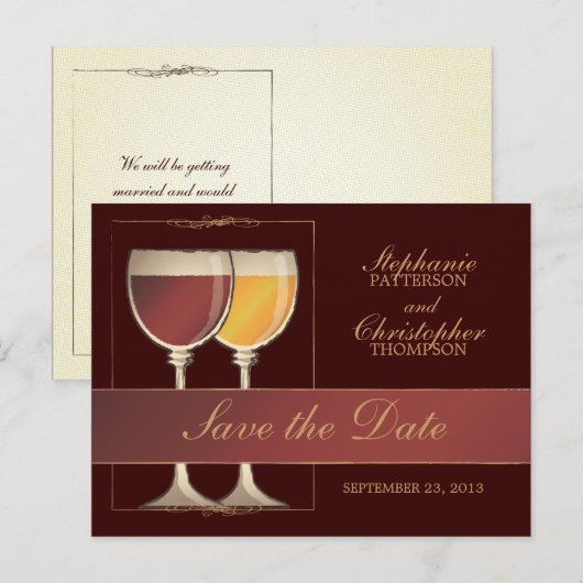 Oude Wereld Rood & Wit Wijnglas Tafelnummer Kaart (Voorkant / Achterkant)