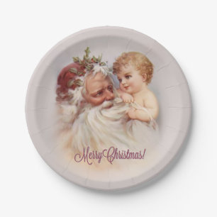 Oude Wereld Santa en Cherub - Porcela Papier Borde Papieren Bordje
