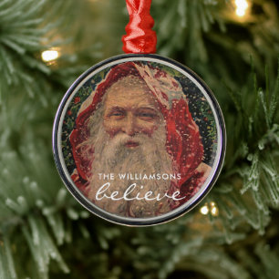 Oude Wereld Santa GELEVE Familienaam Metalen Ornament