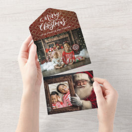 Oude Wereld Santa Holding Portret | Luxe twee foto All In One Uitnodiging