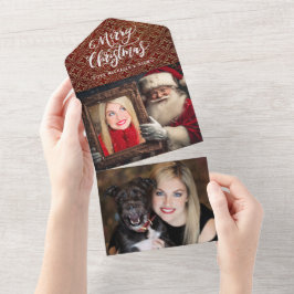 Oude Wereld Santa Holding Portret | Luxe twee foto All In One Uitnodiging