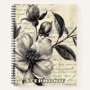 Oude Wereld Sepia Bloemenschets Pergament Notitieboek