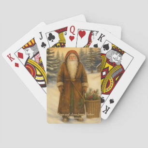 Oude Wereld Stijl Kerstman Spelen Pokerkaarten