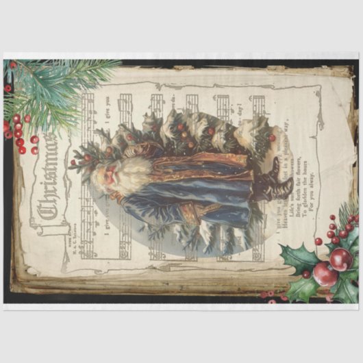 Oude Wereld Vader Kerst & Bladmuziek Decoupage Tissuepapier (Voorkant)