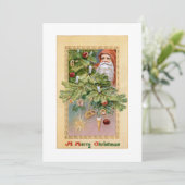 Oude Wereld Vader Kerstmis en Versierde Boom Feestdagenkaart (Staand voorkant)