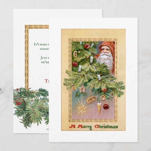 Oude Wereld Vader Kerstmis en Versierde Boom Feestdagenkaart (Voorkant / Achterkant)