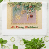 Oude Wereld Vader Kerstmis en Versierde Boom Theedoek (Gevouwen)