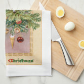 Oude Wereld Vader Kerstmis en Versierde Boom Theedoek (Quarter Fold)