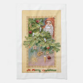 Oude Wereld Vader Kerstmis en Versierde Boom Theedoek (Verticaal)