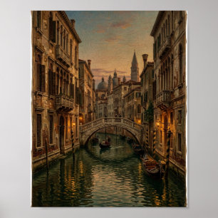 Oude Wereld Venetië Kanaal Gondel Schemering I Poster