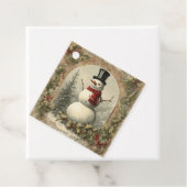 Oude Wereld Vintage Sneeuwman Kerstmis Bedankjes Labels (In situ)