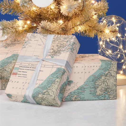 Oude Wereld Visserij Kaart (1907) Cadeaupapier (Feestdagen)