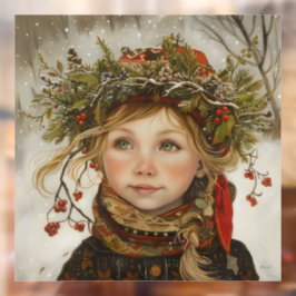 Oude Wereld Winter Kind Raamsticker