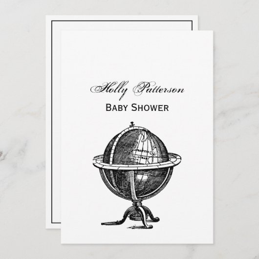 Oude Wereldbol Lithografie Tekening Zwart-Wit Kaart (Voorkant / Achterkant)