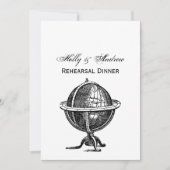 Oude Wereldbol Lithografie Tekening Zwart-Wit Kaart (Voorkant)