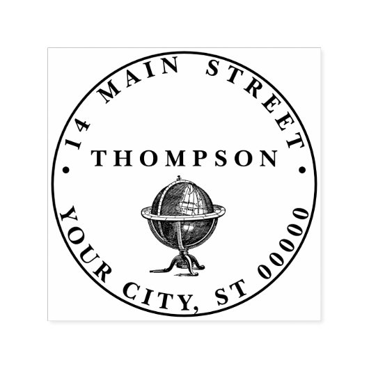 Oude Wereldbol Lithografie ZW Naam Adres Zelfinktende Stempel (Design)