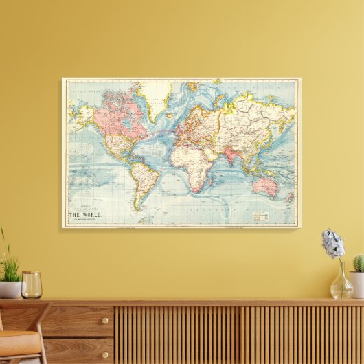 Oude Wereldkaart 1883 Antiek kaart Canvas Afdruk (Insitu (Woonkamer))