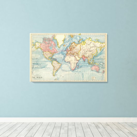 Oude Wereldkaart 1883 Antiek kaart Canvas Afdruk (Insitu (Houten vloer))