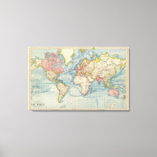 Oude Wereldkaart 1883 Antiek kaart Canvas Afdruk (Voorkant)