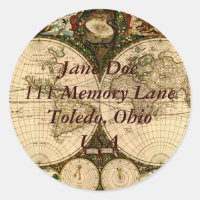 Oude Wereldkaart Adres Sticker