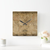 Oude Wereldkaart Antiek Geschiedenis Ontwerper Klo Vierkante Klok (Huis)