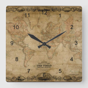 Oude Wereldkaart Antiek Geschiedenis Ontwerper Klo Vierkante Klok
