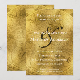  Oude Wereldkaart Antiek  goud Save The Date