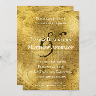  Oude Wereldkaart Antiek  goud Save The Date