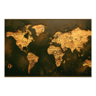 Oude Wereldkaart Antieke Cartografie Kunst Foto Afdruk