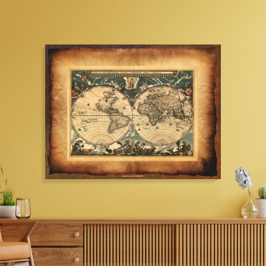 Oude Wereldkaart Art Poster Canvas Afdruk (Insitu (Woonkamer))