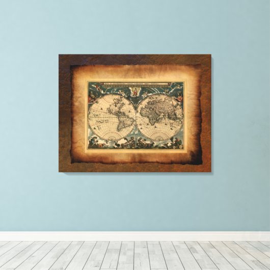 Oude Wereldkaart Art Poster Canvas Afdruk (Insitu (Houten vloer))