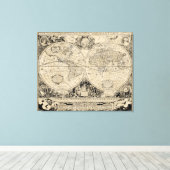  Oude Wereldkaart Beige en Zwart Canvas Afdruk (Insitu (Houten vloer))