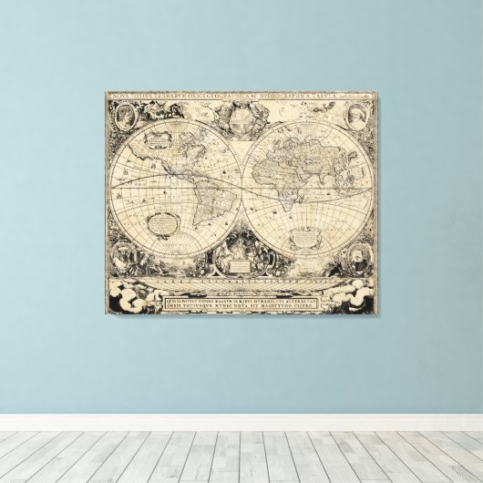  Oude Wereldkaart Beige en Zwart Canvas Afdruk (Insitu (Houten vloer))