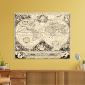  Oude Wereldkaart Beige en Zwart Canvas Afdruk (Insitu (Woonkamer))