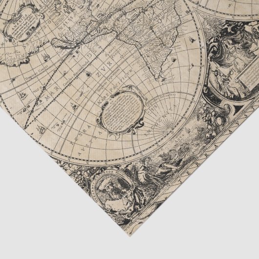  Oude Wereldkaart Beige Tissuepapier (Detail)