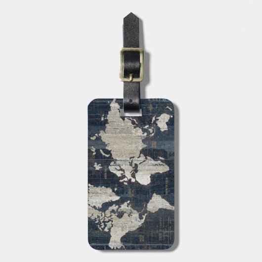 Oude Wereldkaart blauw Bagagelabel (Voorkant verticaal)