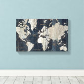 Oude Wereldkaart blauw Canvas Afdruk (Insitu (Houten vloer))