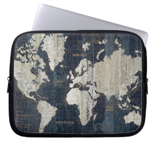 Oude Wereldkaart blauw Laptop Sleeve
