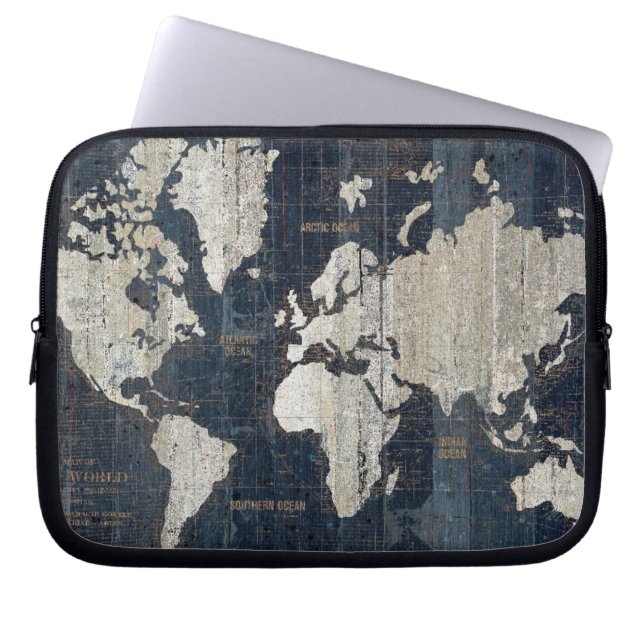 Oude Wereldkaart blauw Laptop Sleeve (Voorkant)